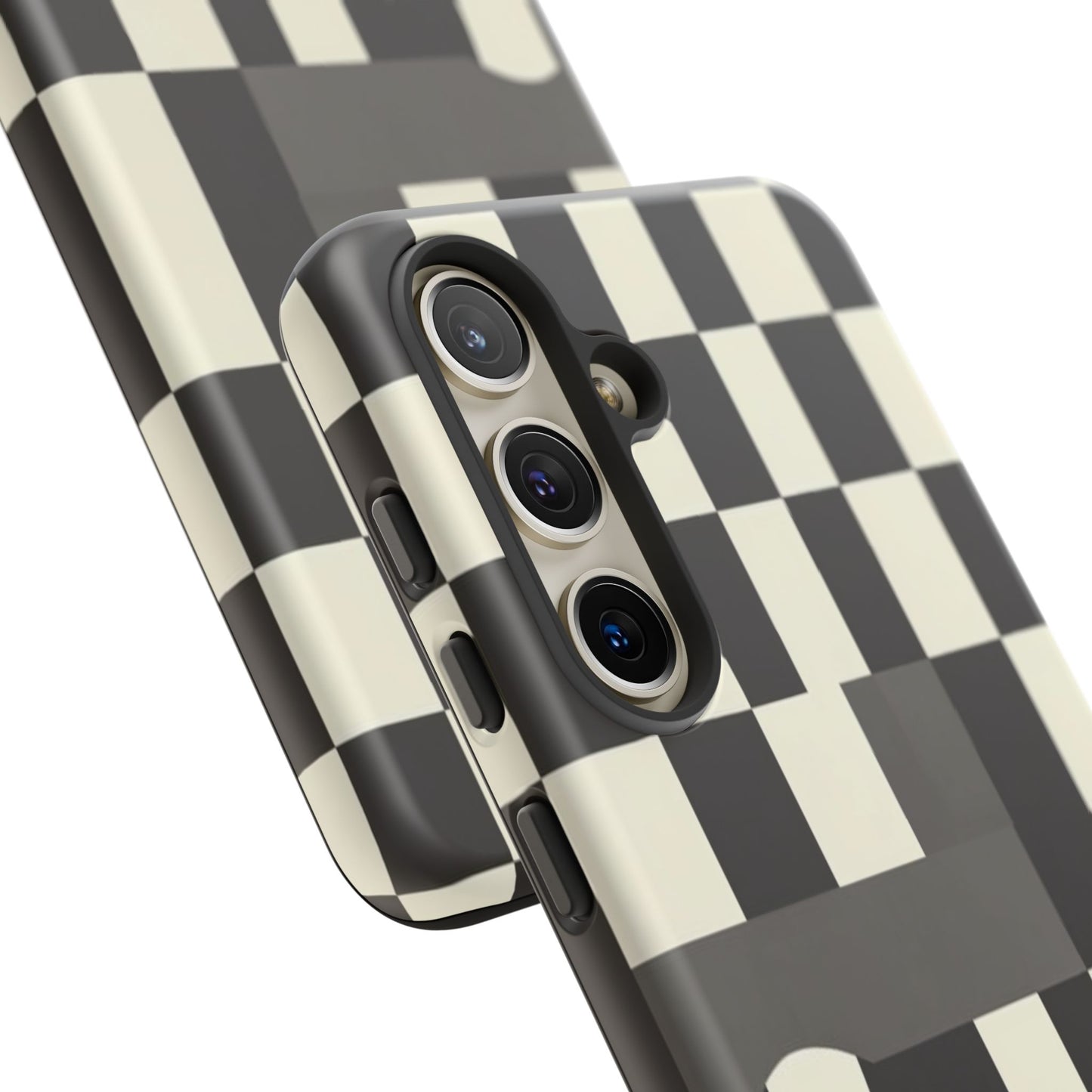 Checkerboard Wave Phone Case — Black & Cream Graphic Tough Case
