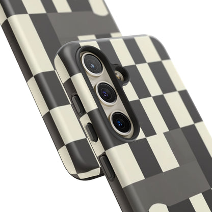 Checkerboard Wave Phone Case — Black & Cream Graphic Tough Case