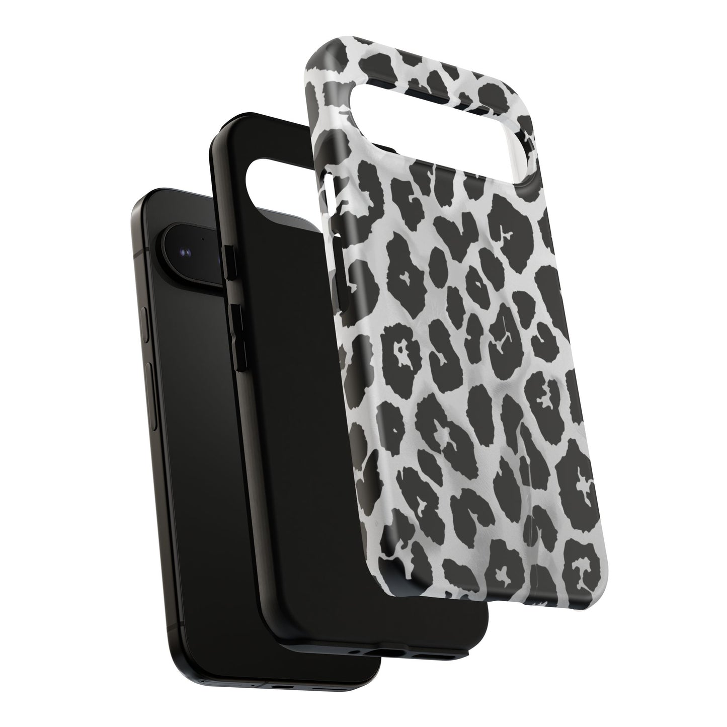 Leopard Print Tough Phone Case – Black & White Animal Pattern Protective Cover