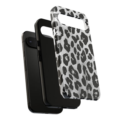 Leopard Print Tough Phone Case – Black & White Animal Pattern Protective Cover