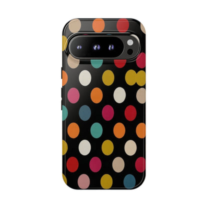 Polka Dot Tough Phone Case – Colorful Retro Dots on Black