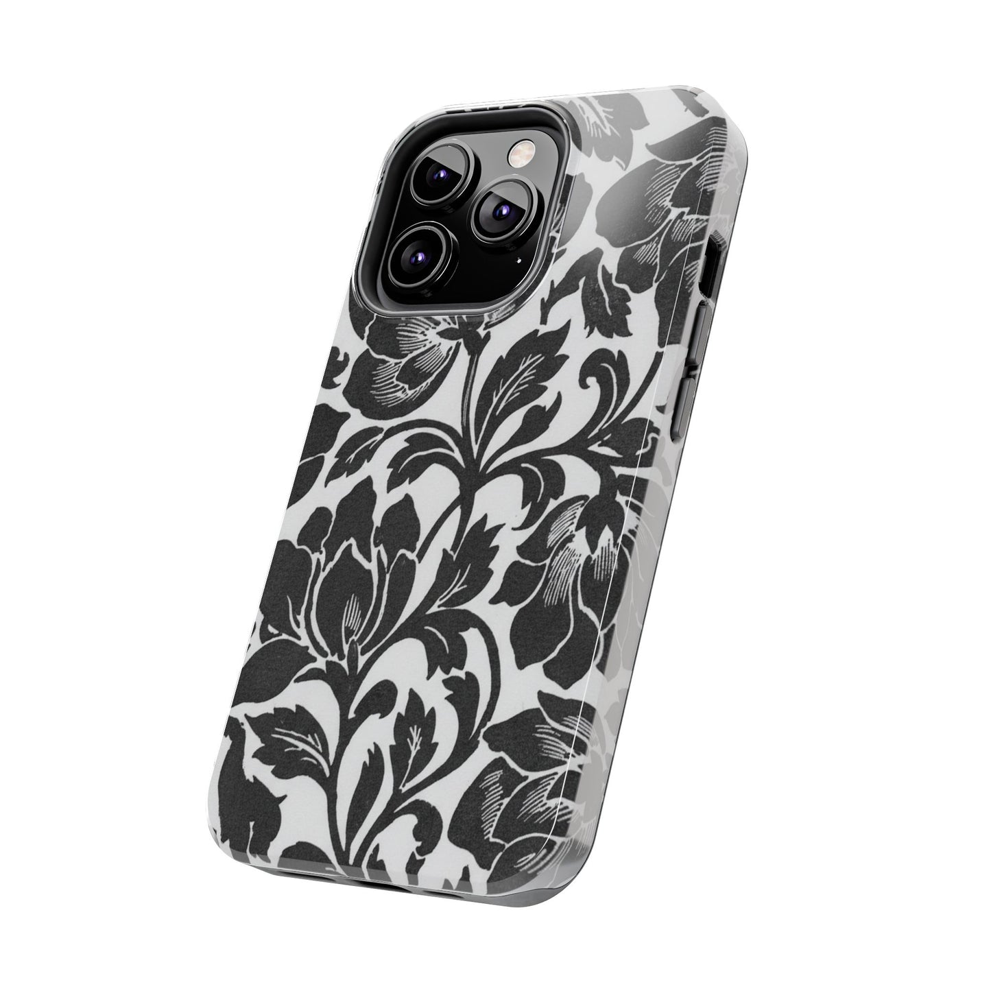 Tough Phone Case — Black & White Vintage Floral Protective Cover