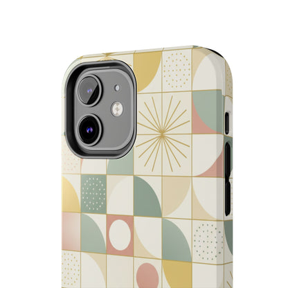 Retro Geometric Tough Phone Case — Pastel Midcentury Pattern