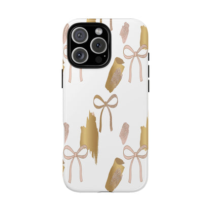 Phone Case — Gold Brushstroke & Blush Bow Pattern