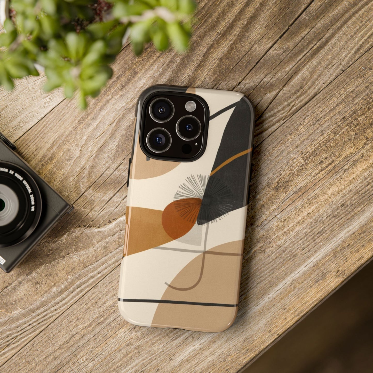 Abstract Earth Tone Phone Case — Mid-Century Minimalist Tough Case