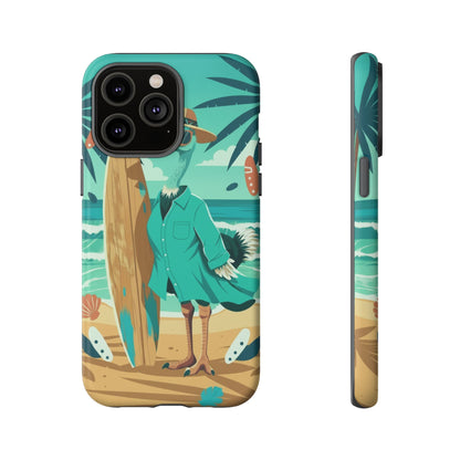 Phone Case — Retro Dressed Seagull Surfing Beach Illustration