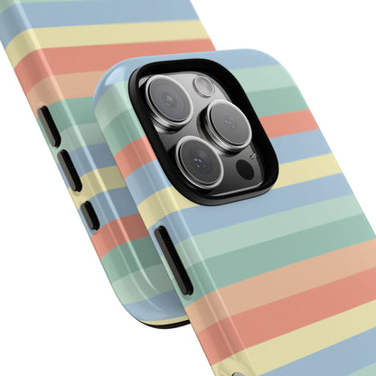 Pastel Striped Phone Case — Retro Horizontal Multi-Color Tough Case