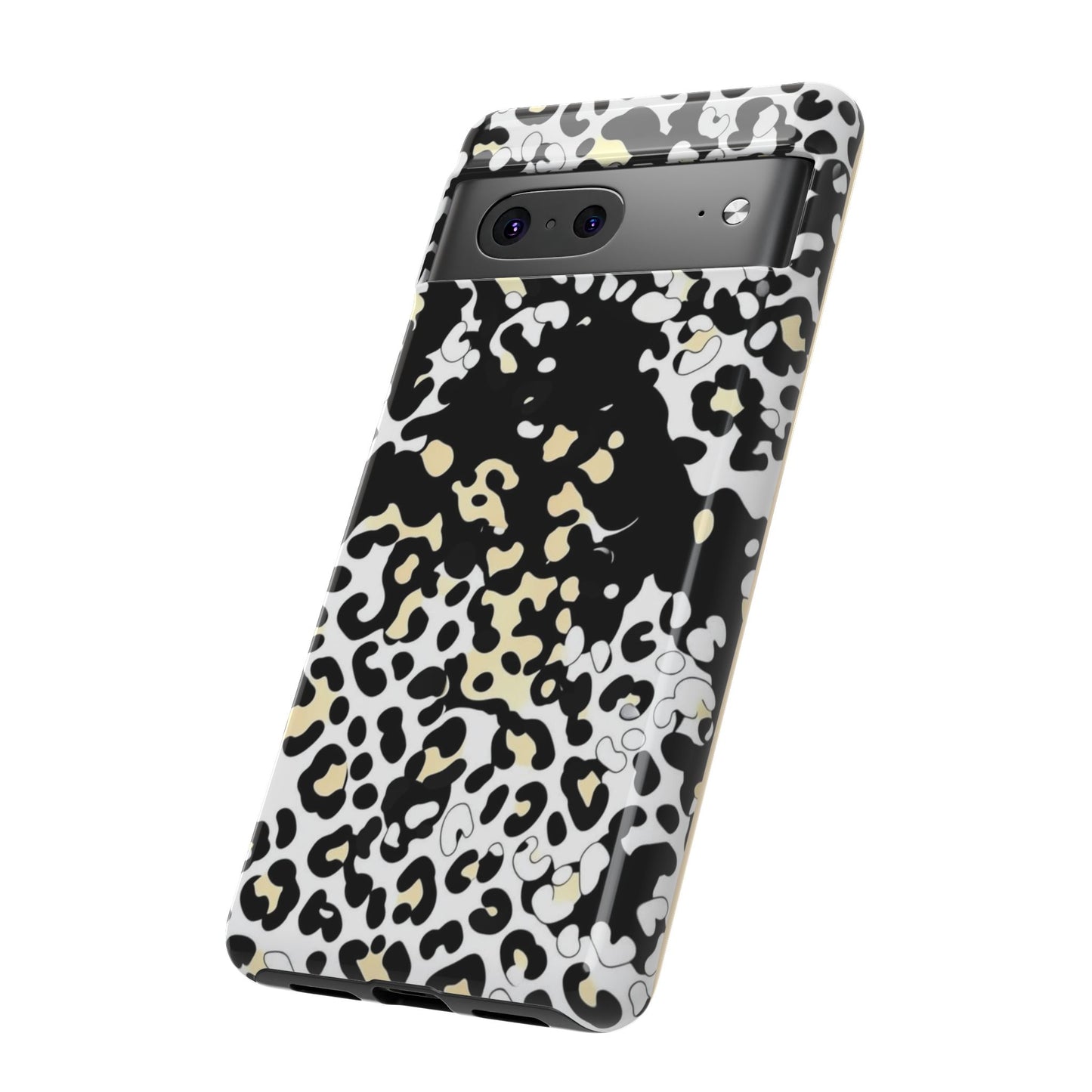 Leopard Splash Tough Phone Case — Black & Cream Animal Print Protective Cover