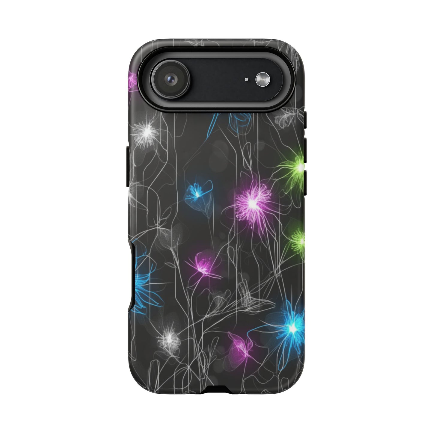 Neon Floral Tough Phone Case — Glow Flower Protective iPhone Cover