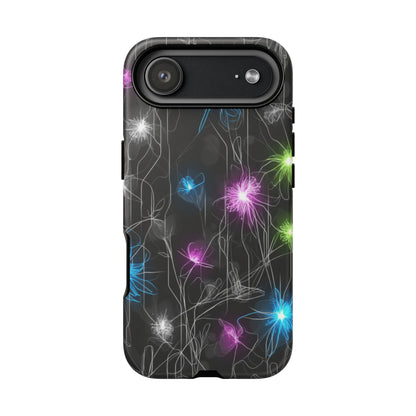 Neon Floral Tough Phone Case — Glow Flower Protective iPhone Cover