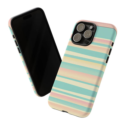 Pastel Striped Tough Phone Case — Mint, Peach & Cream Protective Cover