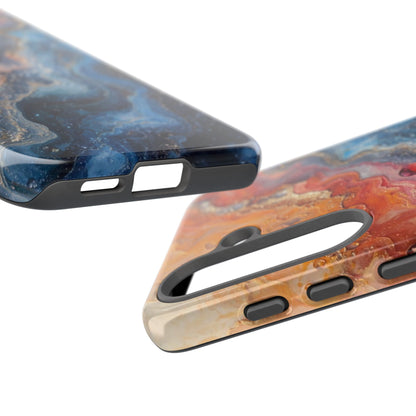 Marbled Galaxy Tough Phone Case — Abstract Blue & Coral Protective Cover