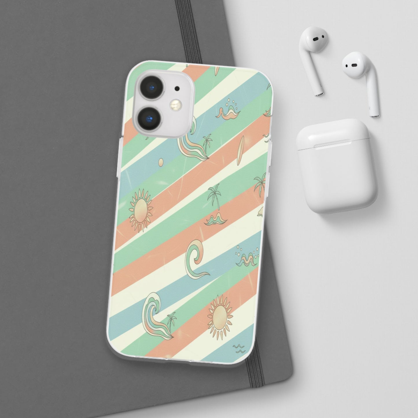 Beach Vibes Phone Case — Retro Pastel Surf & Palm Protective Flexi Case