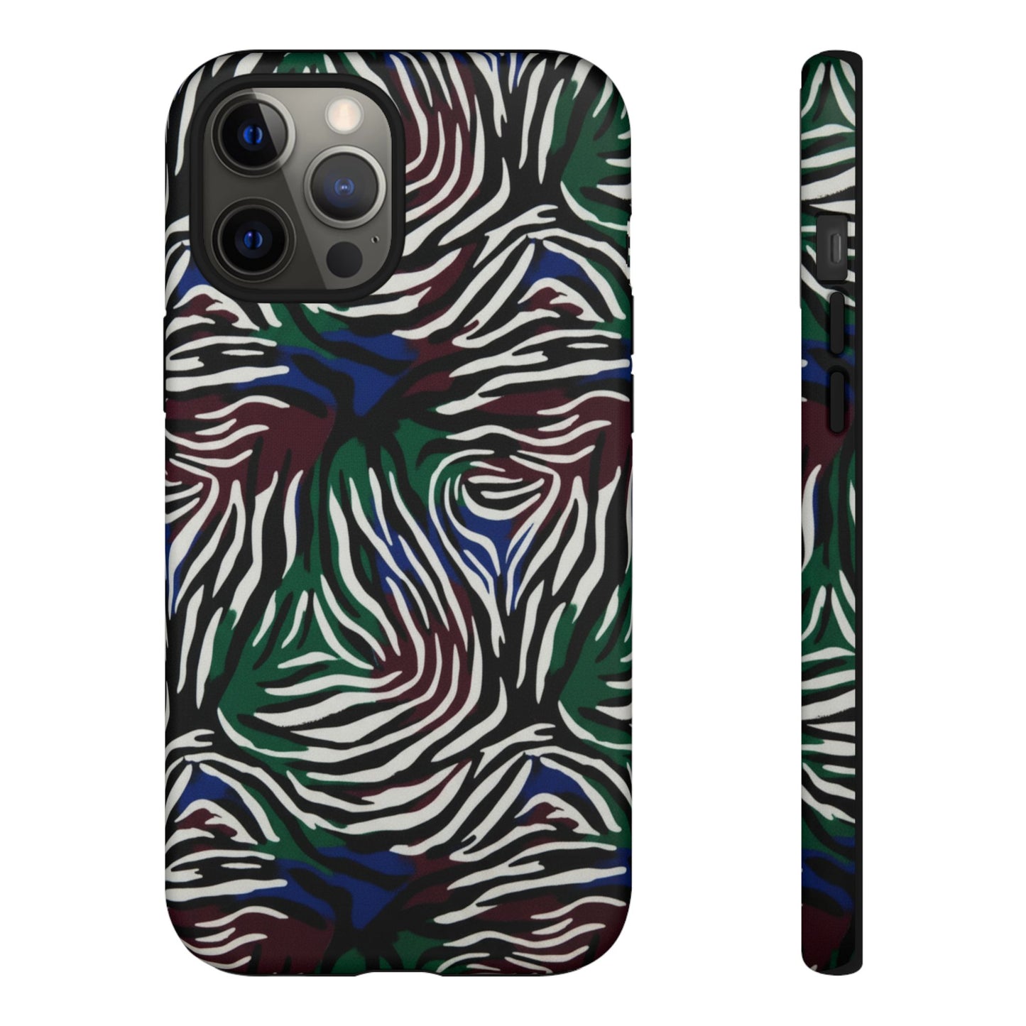Zebra Camo Tough Phone Case – Green & Blue Animal Print Protective Cover