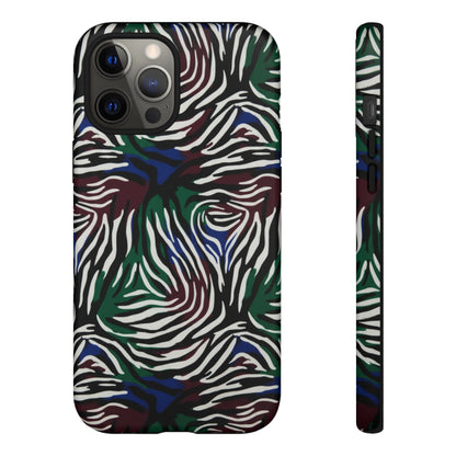 Zebra Camo Tough Phone Case – Green & Blue Animal Print Protective Cover