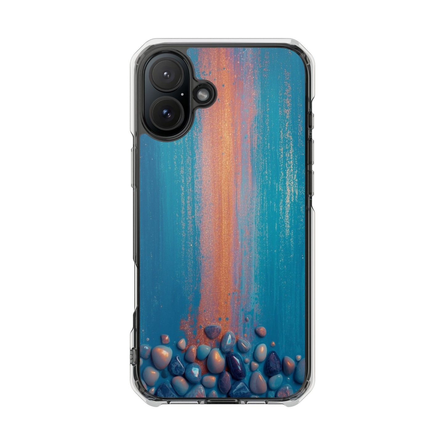 Clear Magnetic Phone Case — Abstract Blue Sunset Pebble Design