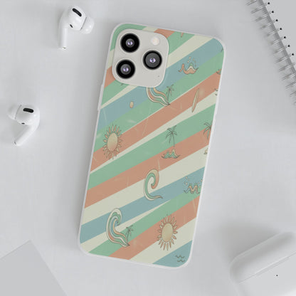 Beach Vibes Phone Case — Retro Pastel Surf & Palm Protective Flexi Case