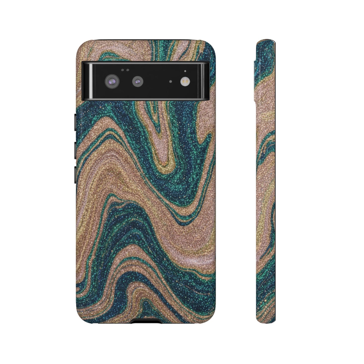 Marbled Teal & Gold Phone Case — Glitter Swirl Tough Case
