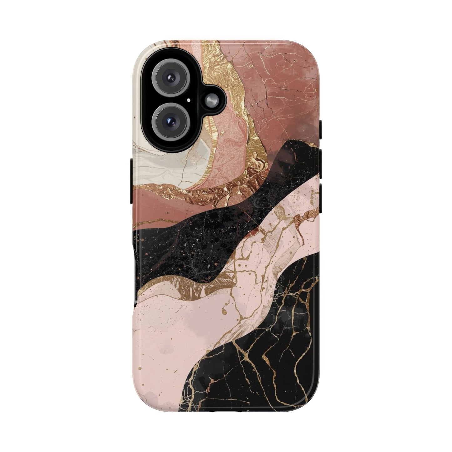 Marbled Rose Gold Phone Case — Abstract Pink & Black Protective Tough Case