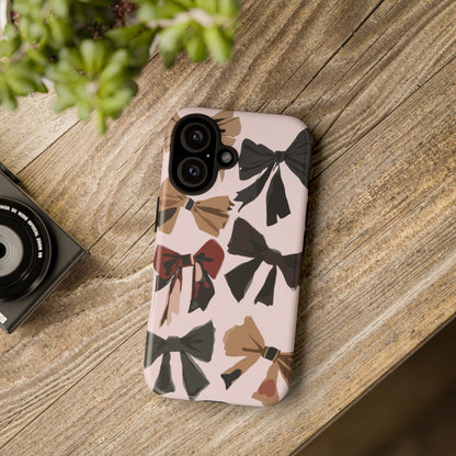 Bow Pattern Phone Case - Pink, Brown & Black Bows Protective Cover