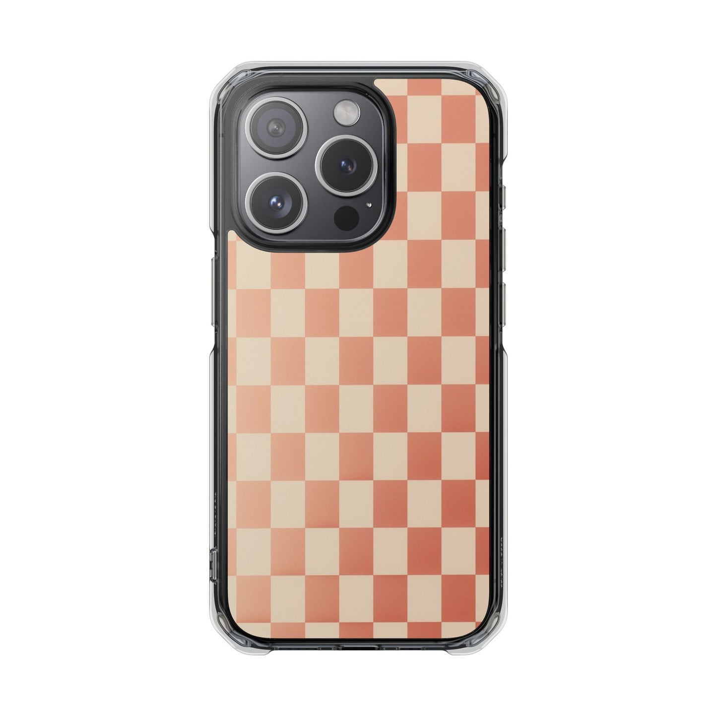 Clear Magnetic Phone Case — Peach Checkerboard Impact Protection