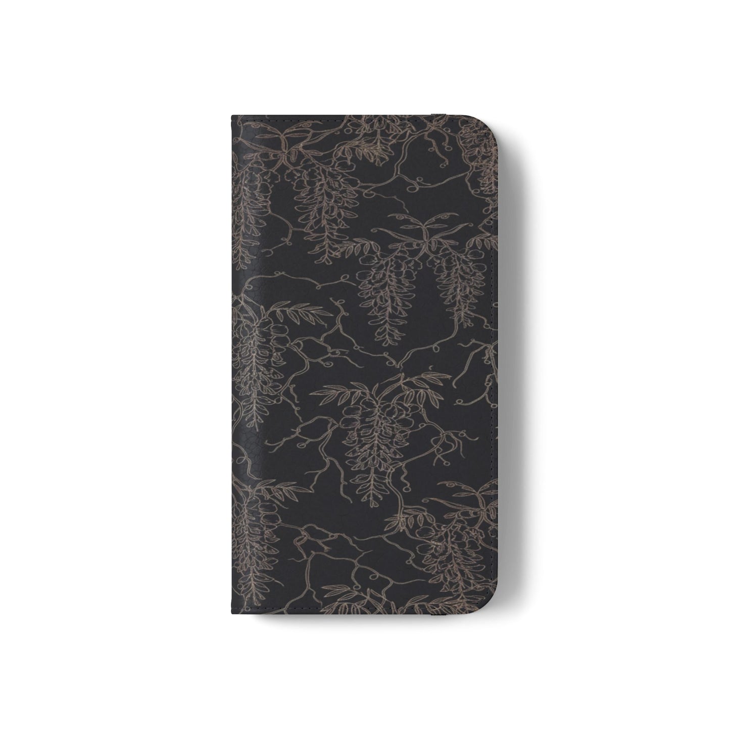 Botanical Noir Flip Phone Case — Dark Floral Wallet Cover with Card Slots