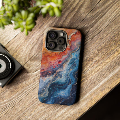 Marbled Galaxy Tough Phone Case — Abstract Blue & Coral Protective Cover
