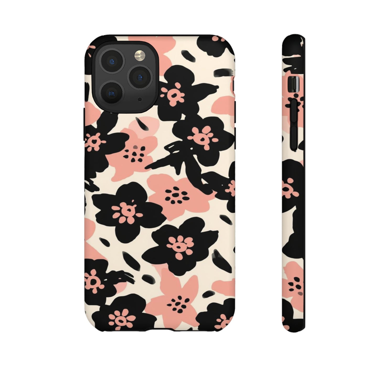 Floral Phone Case — Pink & Black Retro Blossom Protective Cover