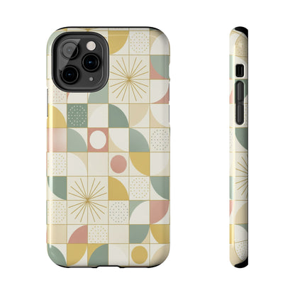 Retro Geometric Tough Phone Case — Pastel Midcentury Pattern