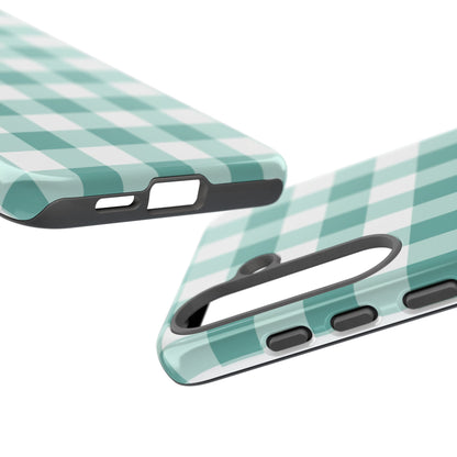 Mint Green Buffalo Check Tough Phone Case — Durable Plaid Protective Cover