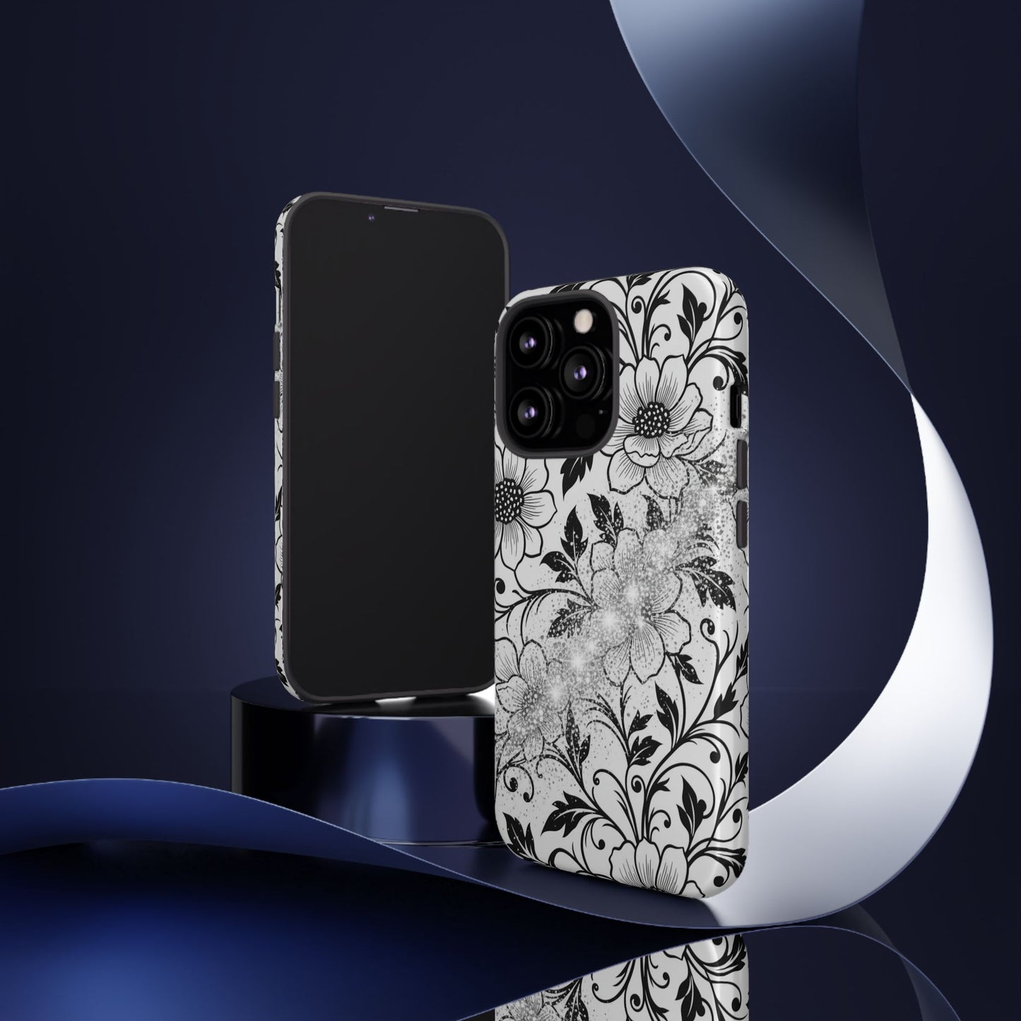 Floral Lace Phone Case — Black & White Vintage Flower Protective Case