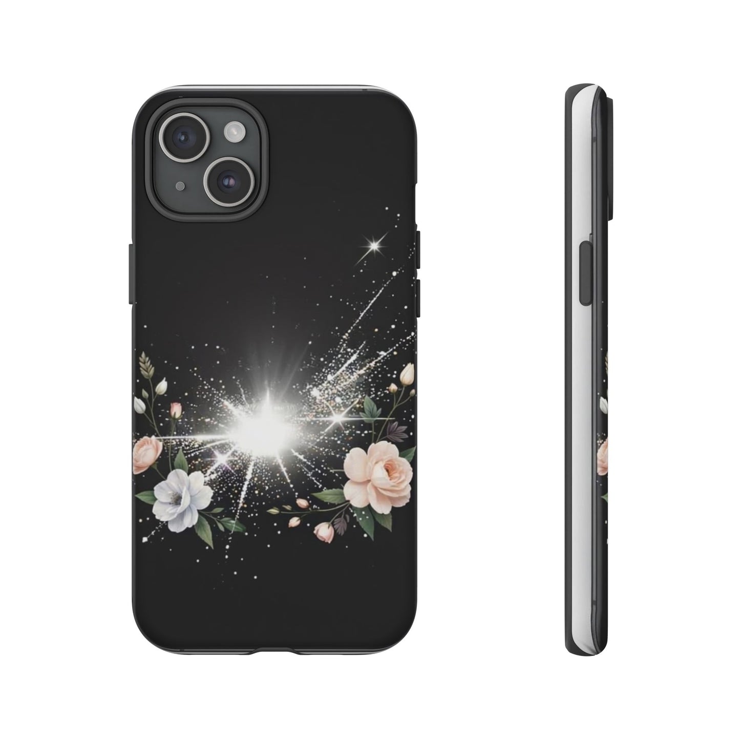 Floral Burst Phone Case — Protective Black Sparkle Design