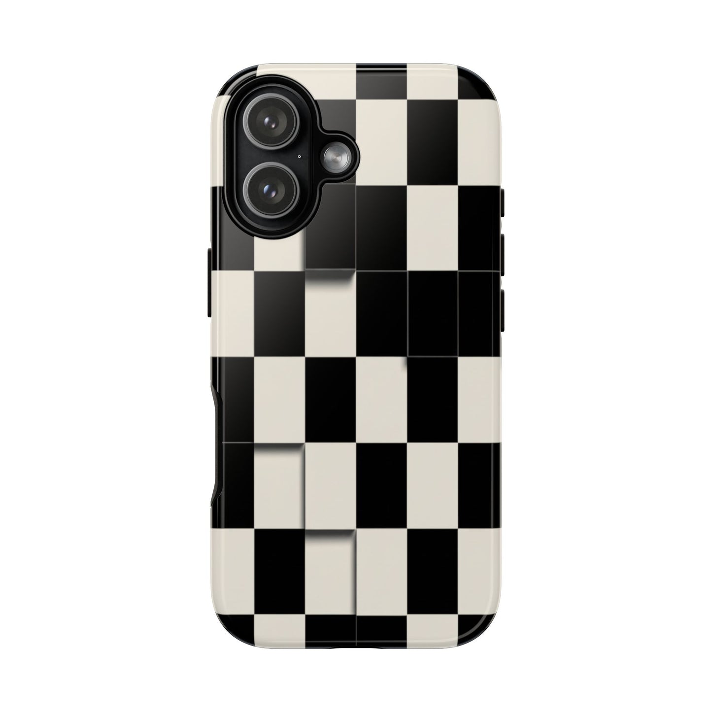 Checkerboard Tough Phone Case — Classic Black & Cream Grid Protective Cover