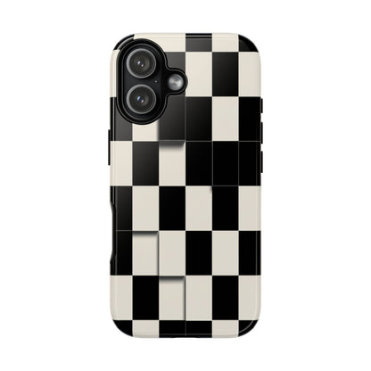 Checkerboard Tough Phone Case — Classic Black & Cream Grid Protective Cover