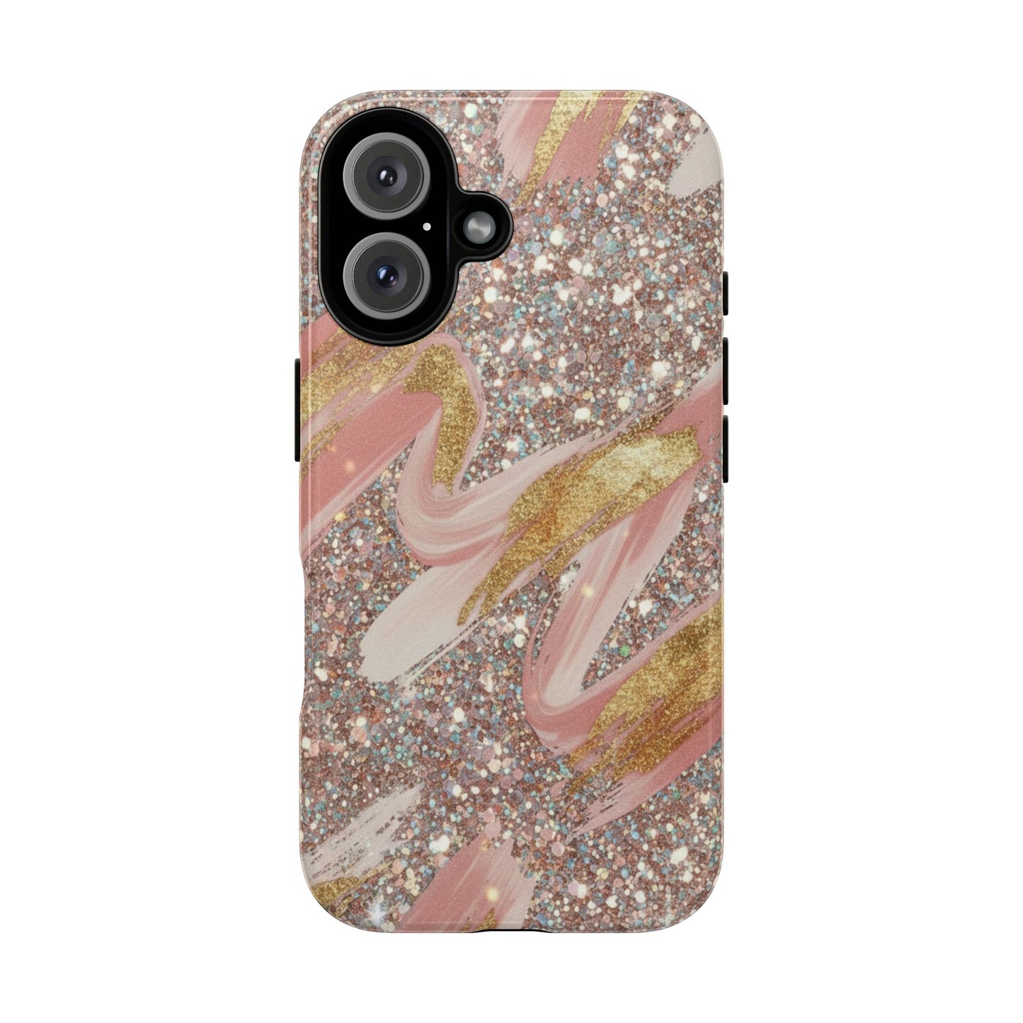 Glitter Blush Marble Phone Case — Pink Gold Swirl Tough Case