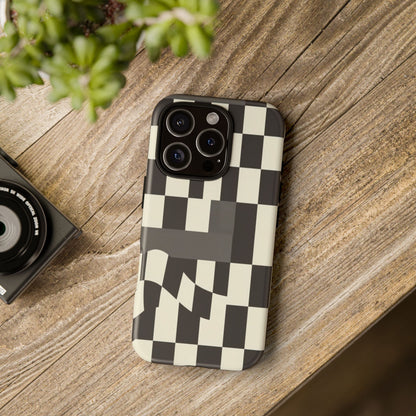 Checkerboard Wave Phone Case — Black & Cream Graphic Tough Case