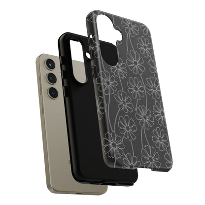 Floral Doodle Tough Phone Case — Black & Gray Daisy Pattern