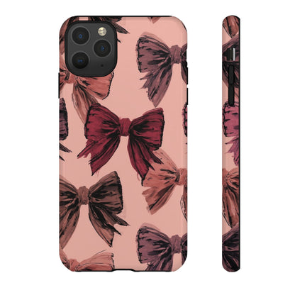 Bow Pattern Tough Phone Case — Pink Watercolor Bows Protective iPhone Cover
