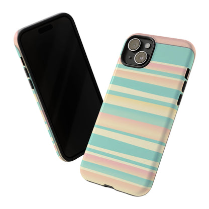 Pastel Striped Tough Phone Case — Mint, Peach & Cream Protective Cover