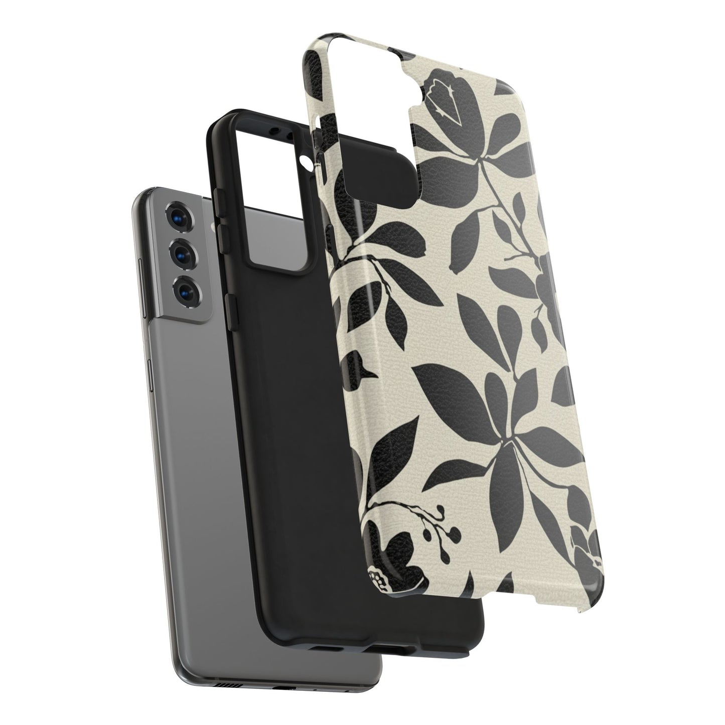 Tough Phone Case — Black Floral Silhouette Protective Cover
