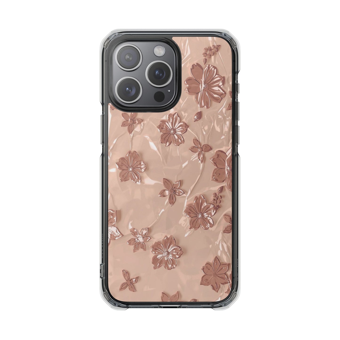Clear Magnetic Phone Case — Rose Gold Floral Impact Protection