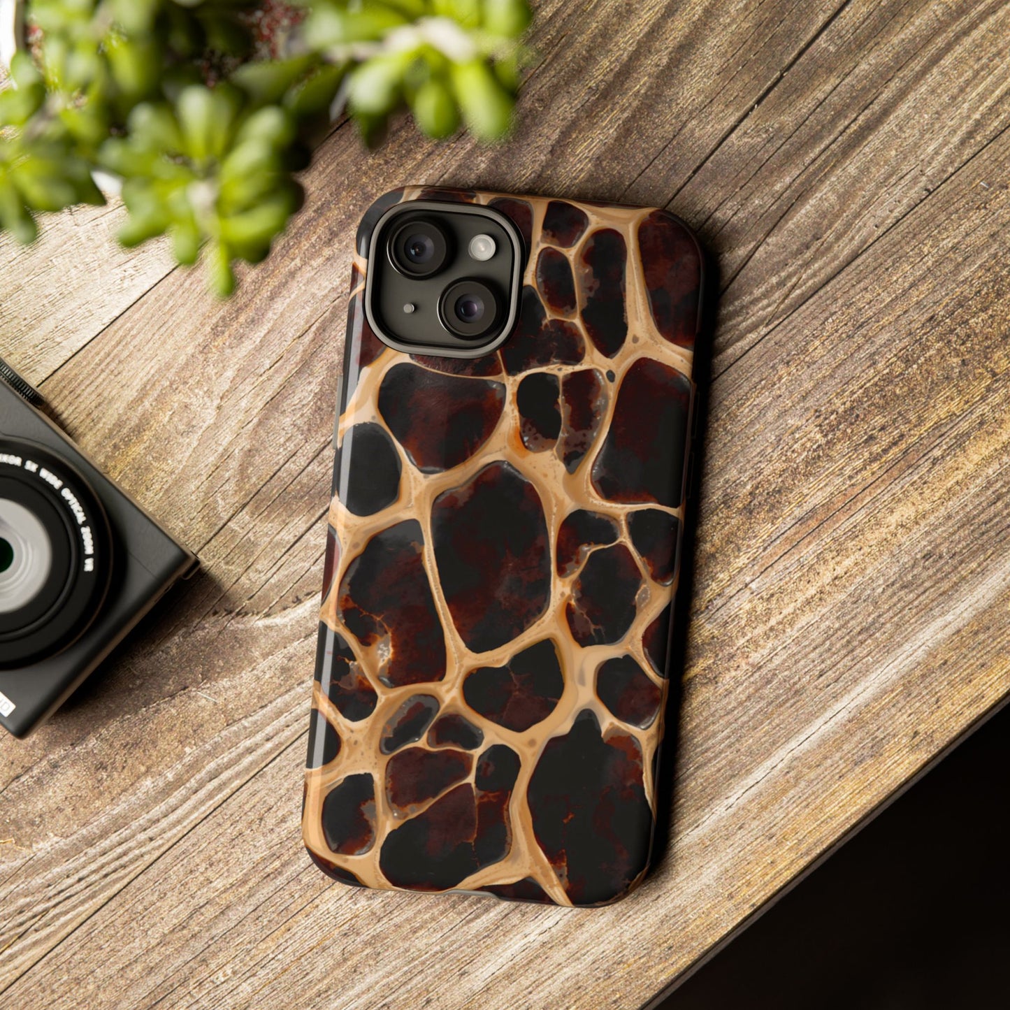 Phone Case — Brown Leather Dot Texture Rugged Protective Cover