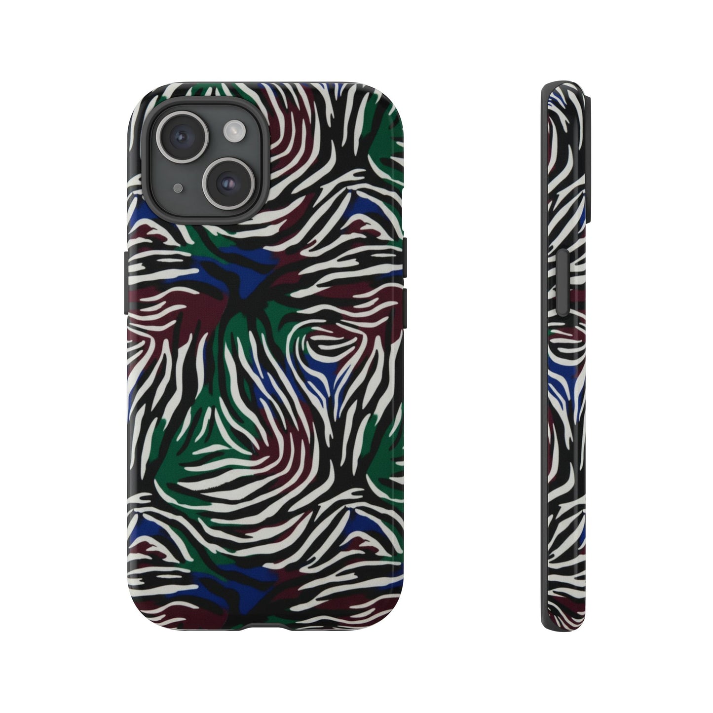 Zebra Camo Tough Phone Case – Green & Blue Animal Print Protective Cover