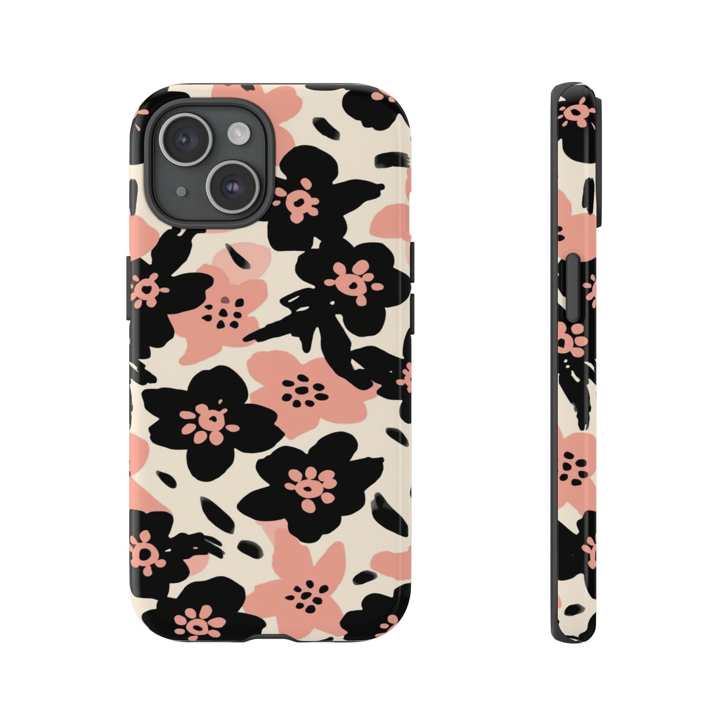Floral Phone Case — Pink & Black Retro Blossom Protective Cover