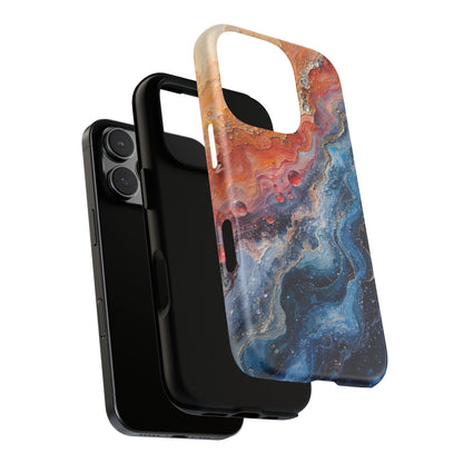 Marbled Galaxy Tough Phone Case — Abstract Blue & Coral Protective Cover