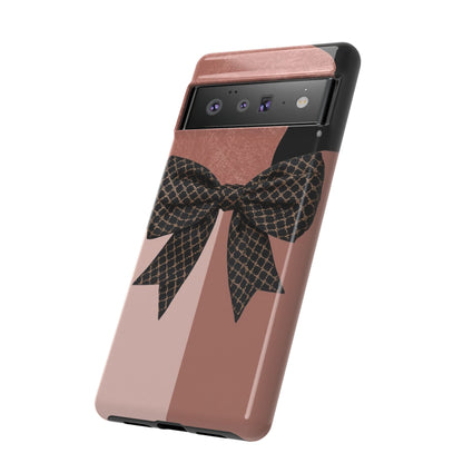 Bow Stripe Tough Phone Case – Pink Mauve Protective Cover
