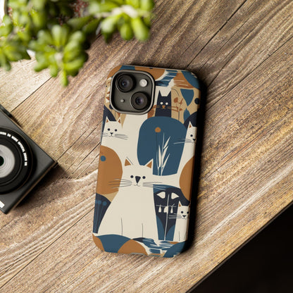 Cat Pattern Phone Case – Retro Abstract Cats Protective iPhone Cover