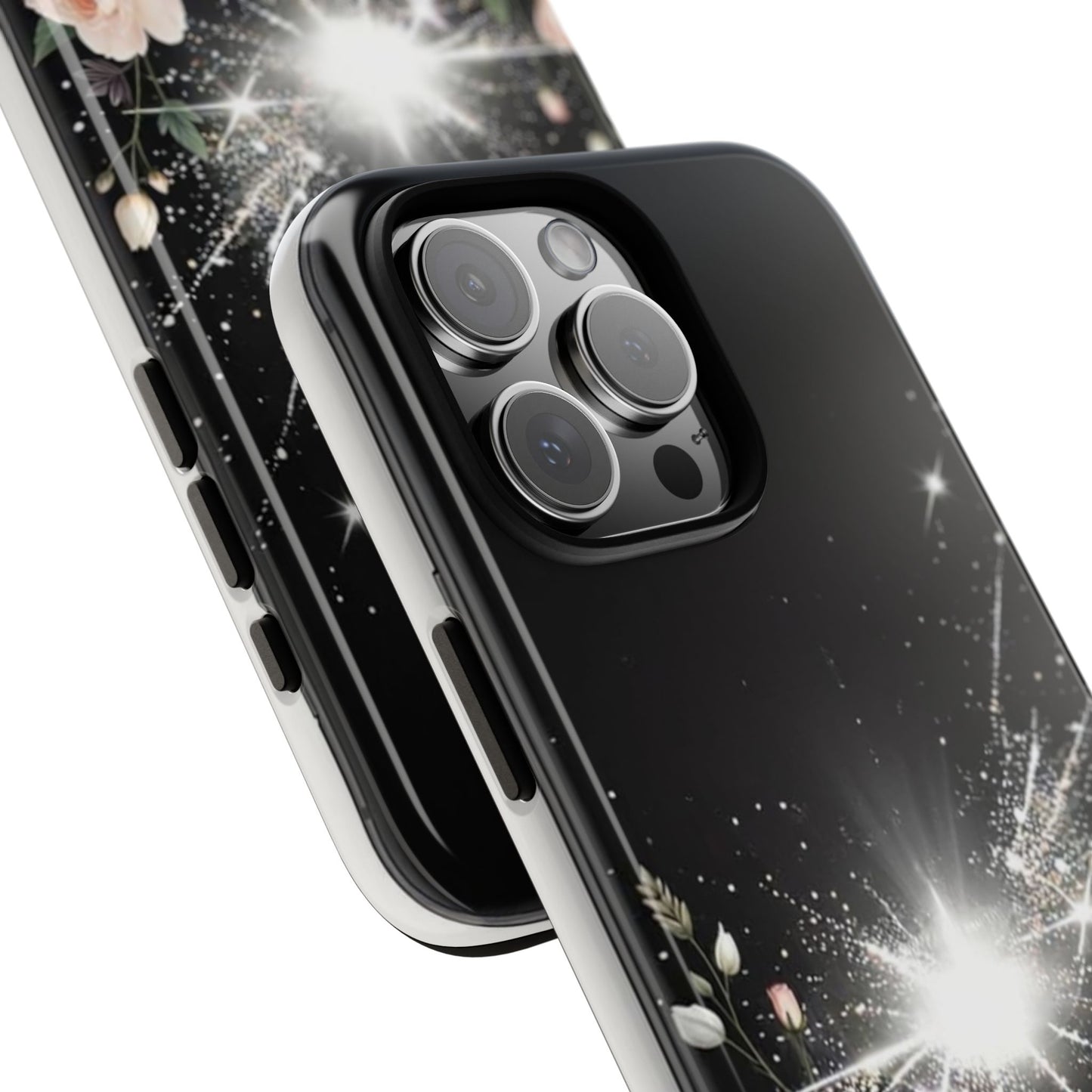 Floral Burst Phone Case — Protective Black Sparkle Design