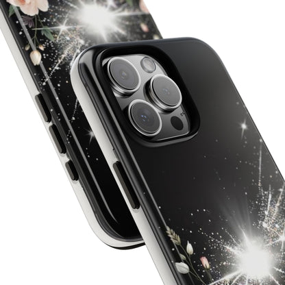 Floral Burst Phone Case — Protective Black Sparkle Design