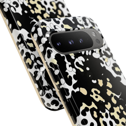 Leopard Splash Tough Phone Case — Black & Cream Animal Print Protective Cover